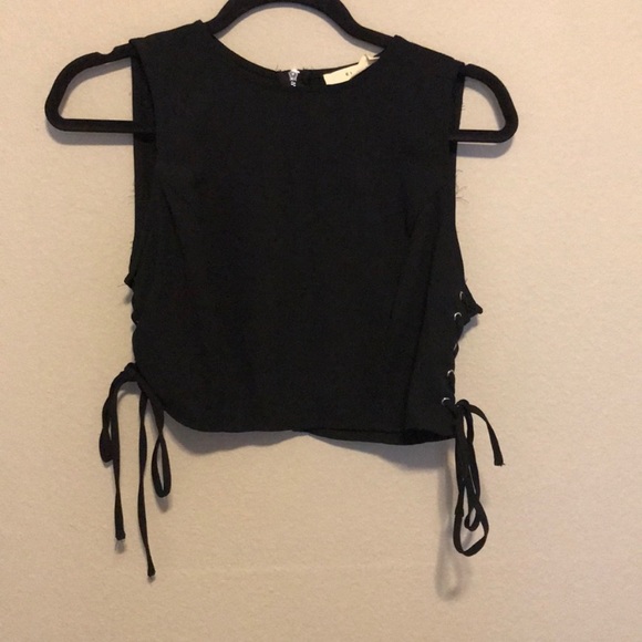 Elodie Tops - Eloide Black Sleeveless Lace Up Tank Top